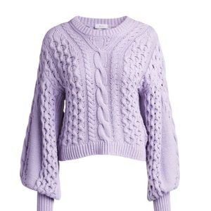 A.L.C Serena Blouson-Sleeve Cable-Knit Lavender Sweater Size M